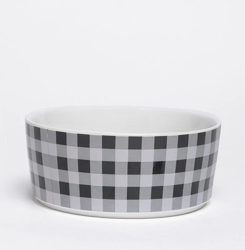 WAGGO | Ceramic Dog Bowl in Cream Buffalo Plaid