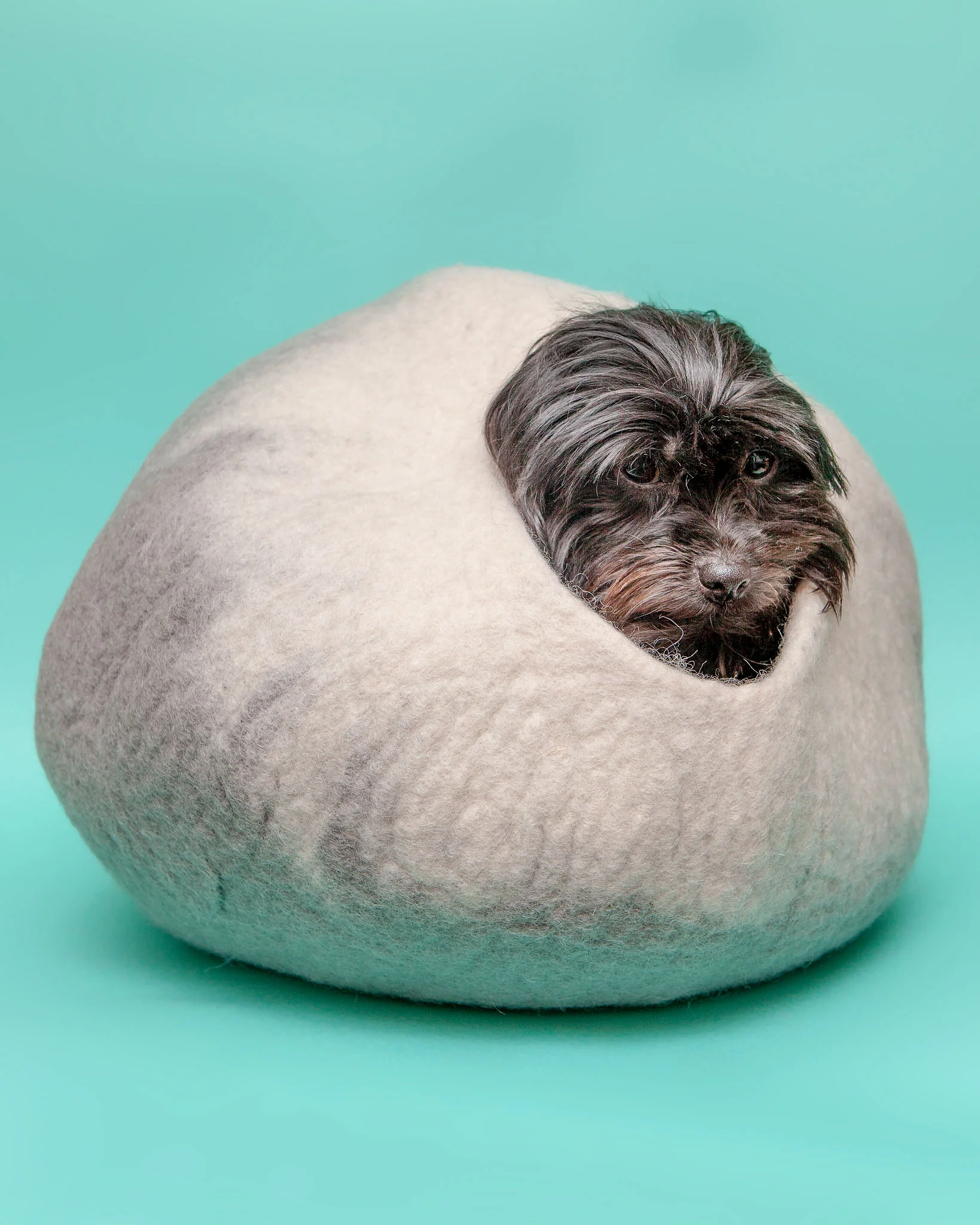 Merino Wool Cat Cave in Grey and Cream - Image 2