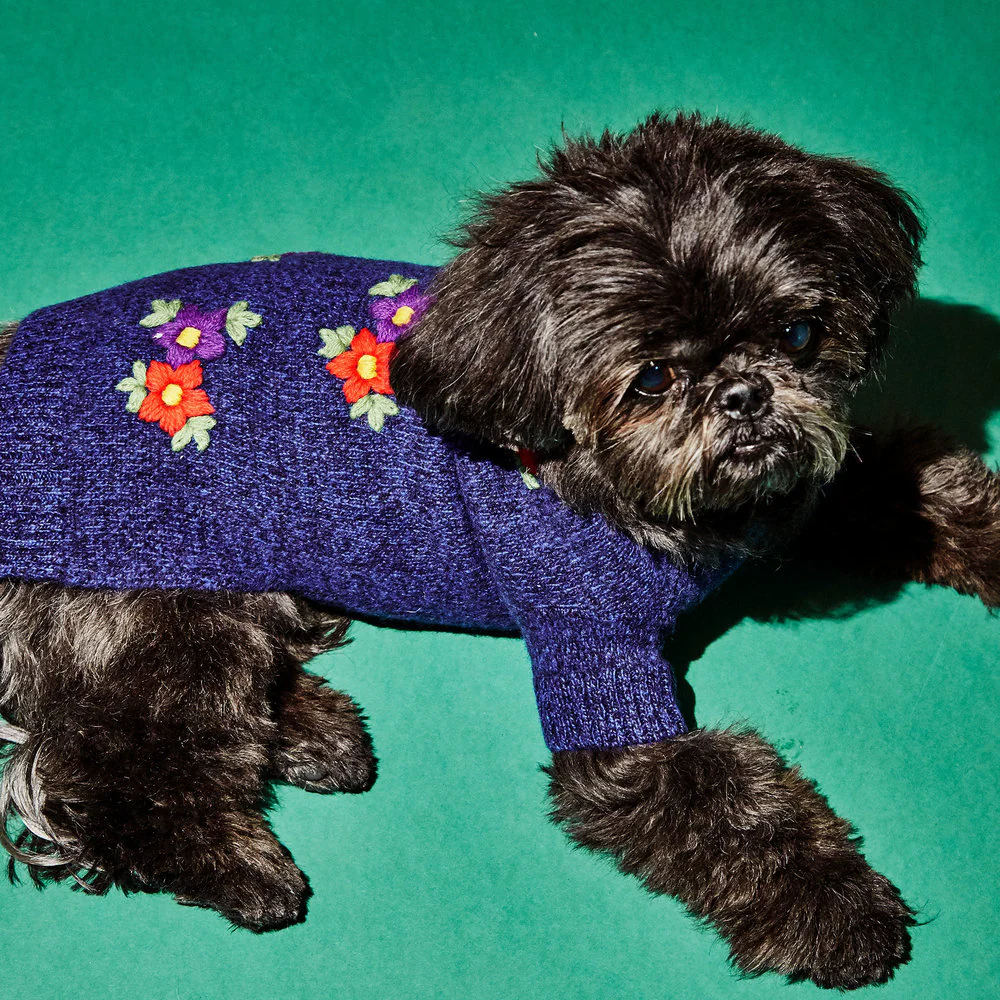 WARE OF THE DOG | Embroidered Flower Sweater in Blue Melange - Image 2