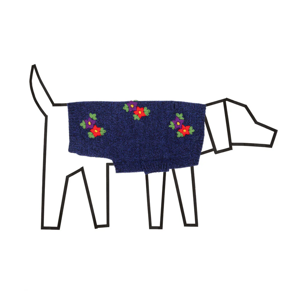 WARE OF THE DOG | Embroidered Flower Sweater in Blue Melange - Image 3