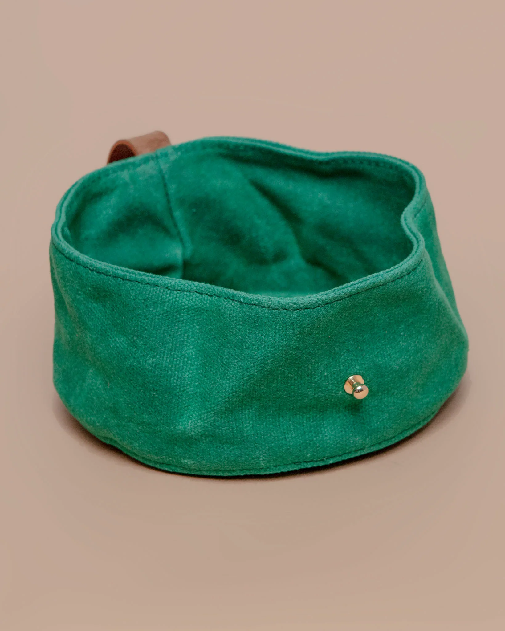 Waxed Canvas and Vegan Leather Dog Travel Bowl in Green<br>(FINAL SALE) - Image 2